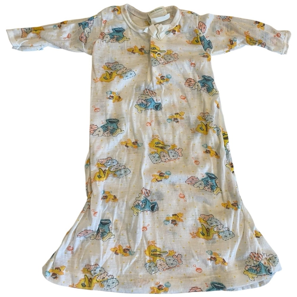 Vintage Sesame Street Newborn Baby Gown Big Bird Cookie Monster Sleepwear Pajama